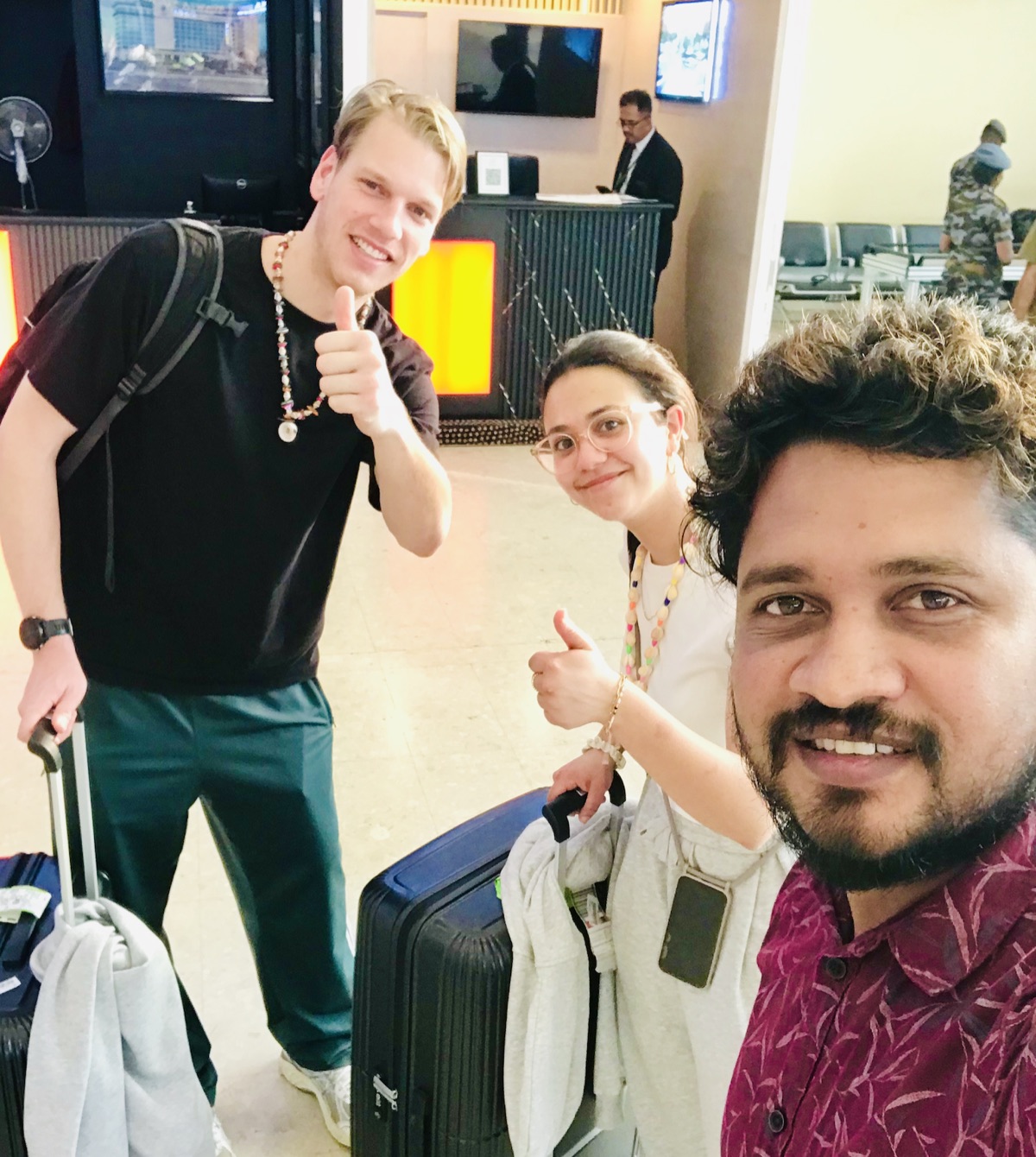 Nishan welcoming travellers at the airport